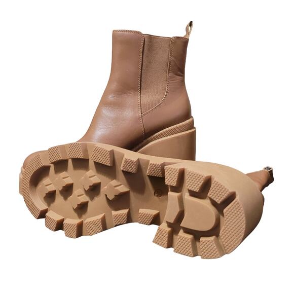 Steve Madden Women's Boot Roxie Chelsea Chunky Lug Sole Block Heel Cognac SZ 10 - Picture 7 of 8